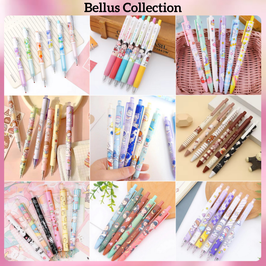 

1 SET 6PCS PULPEN GEL 0.5MM MEKANIK LUCU PEN MURAH LUCU AESTHETIC BERKUALITAS PENA GEL MEKANIK