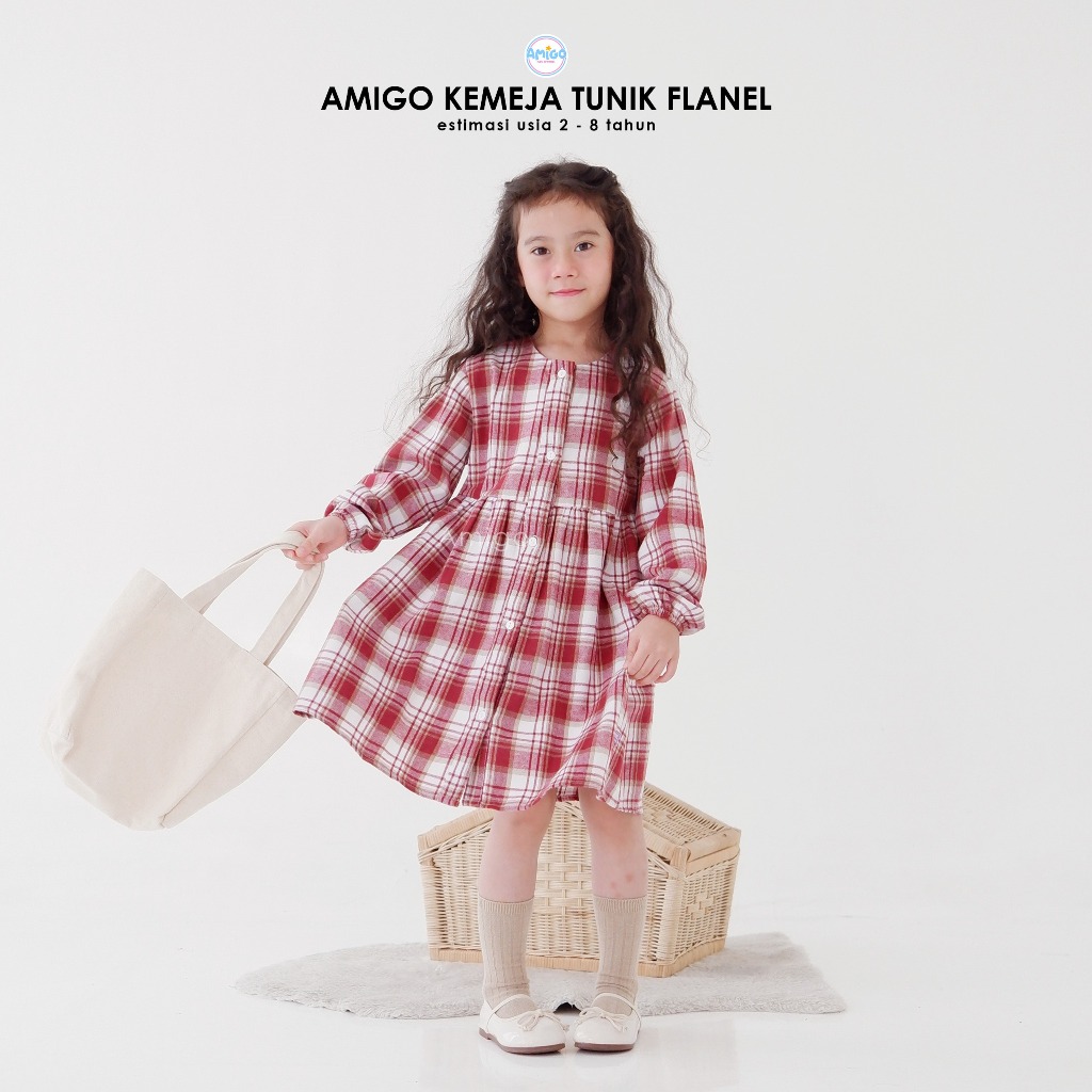 Kemeja Tunik Flanel Anak Perempuan I Baju Atasan Anak Perempuan 2-8 Tahun Amigo