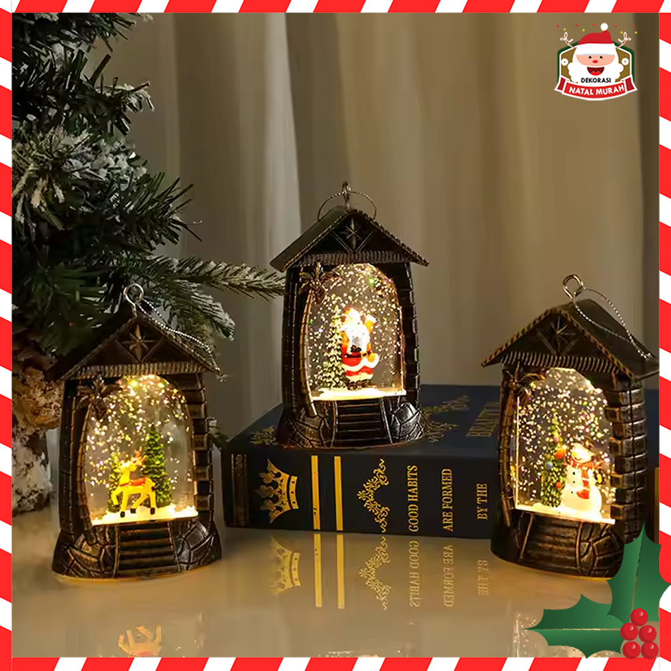 Lentera Lilin Natal 14cm Bahan Besi Lampu Led Lilin elektrik Souvenir Christmas Gift  hiasan natal