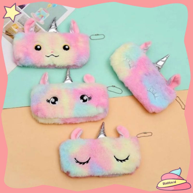 

Kotak Pensil Bulu Unicorn Muka Mata Wajah Kuda Poni Tempat Wadah Pouch Little Pony