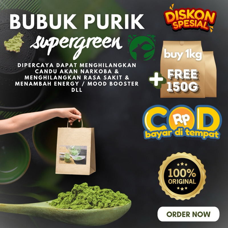 

bubuk hijau borneo daun purli S+nano 1kg bonus 150g