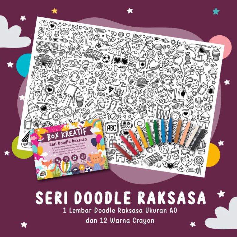 

KODE D44W SERI DOODLE RAKSASA Mainan edukasi kreasi anak kertas mewarna jumbo besar giant loring sheet crayon diy hampers ulang tahun anak souvenir birthday