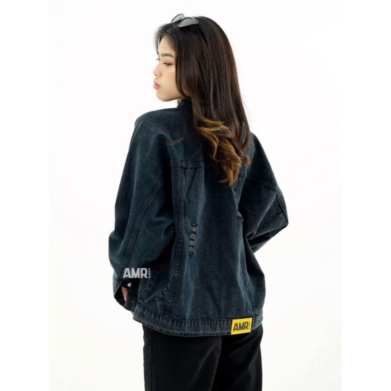 LCL Bomber Black Ripped 4115 - Jaket Jeans Standarld Basic - BLACK DENIM VINTAGE produk asli Amr