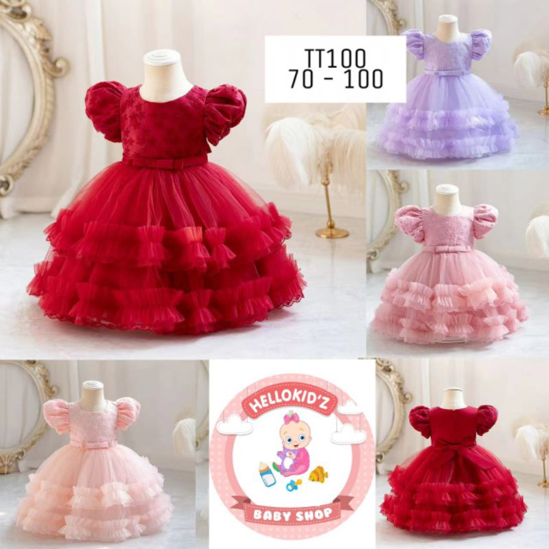 GAUN PESTA SATIN BRIDAL ANAK BAYI/GAUN PESTA IMPORT ANAK BAYI-2TAHUN/GAUN NATAL-ULANG TAHUN ANAK BAY