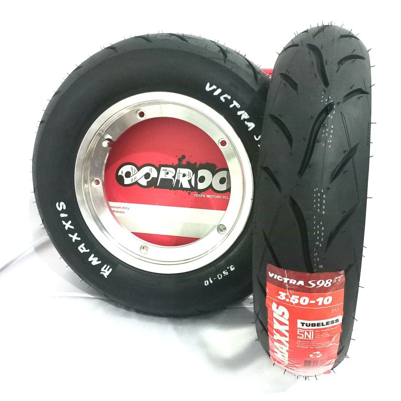 PAKET VELG BROOS BAN MAXXIS S98 VESPA aluminium tubeless R10 victra polish black v rossi product sof
