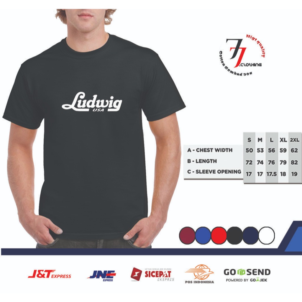 Baju Kaos Pria Distro Ludwig Bass Drum Logo Pakaian Atasan Lengan Pendek pria Cotton Combad 30s