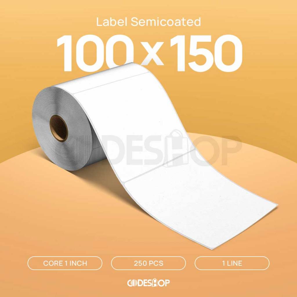 

Label Stiker Semicoated 100x150 mm A6 Codeshop 1 Line isi 250 Pcs Semicoat Resi Pengiriman