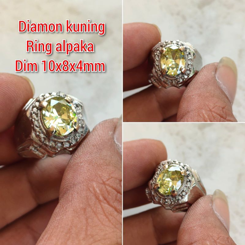 CINCIN PRIA BATU KUNING KECIL CUTTING CITRINE RING ALPAKA
