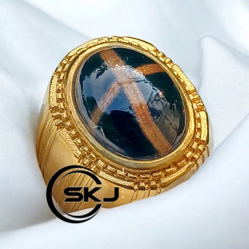 CINCIN BATU AKIK TAPAK JALAK GARIS EMAS SUPER KUALITAS