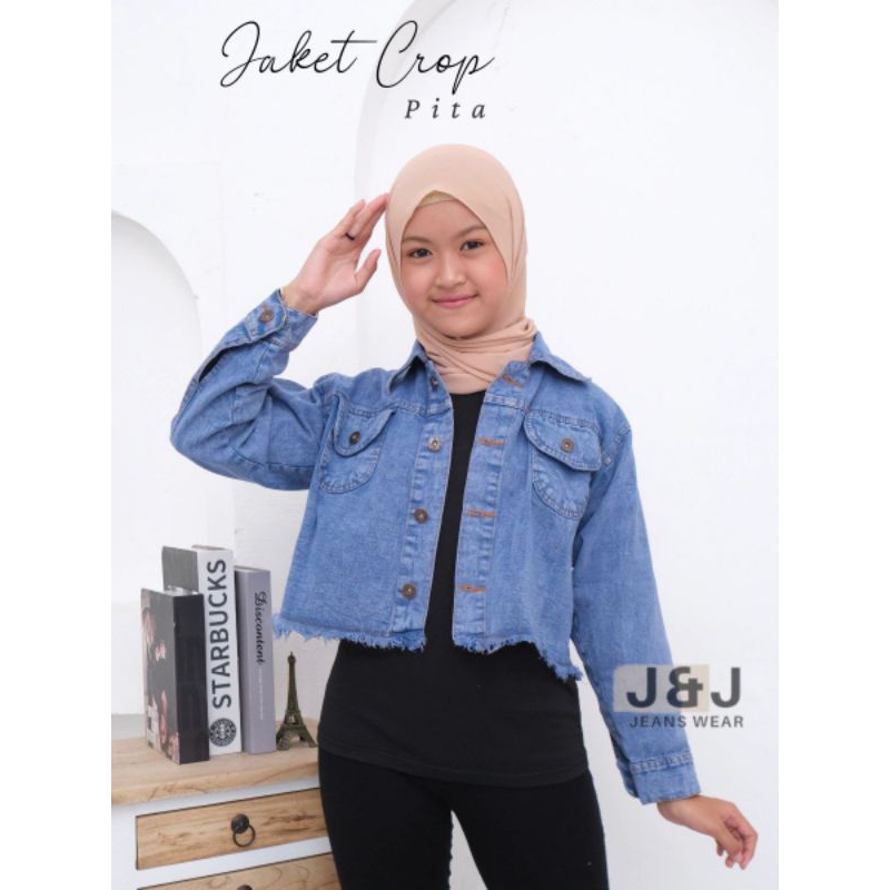 JAKET CROP ANAK//JAKET ANAK PEREMPUAN USIA 6-12 THN//JAKET PITA JEANS