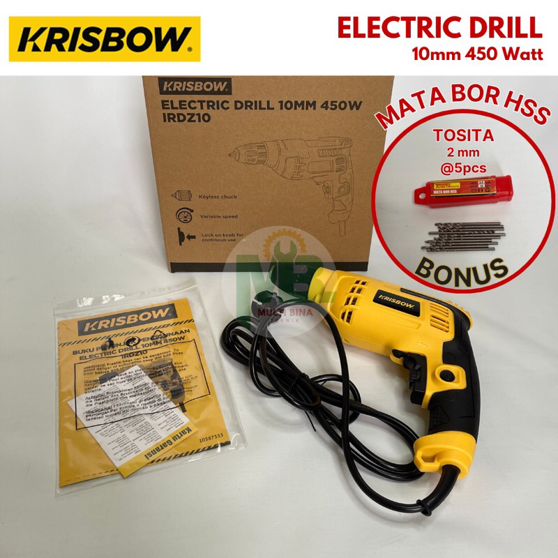 KRISBOW IRDZ10 Electric Drill Mesin Bor Listrik Besi Kayu 10mm 450 Watt
