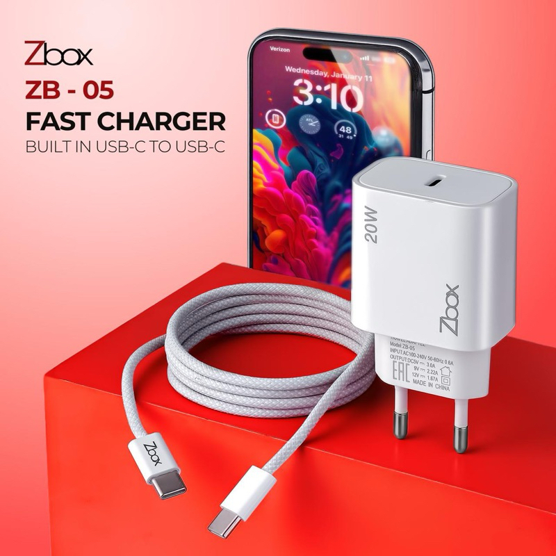 zbox zb05 CHARGER IPHONE 20W PD WITH CABLE USB TYPE C TO LIGHTNING c TO C