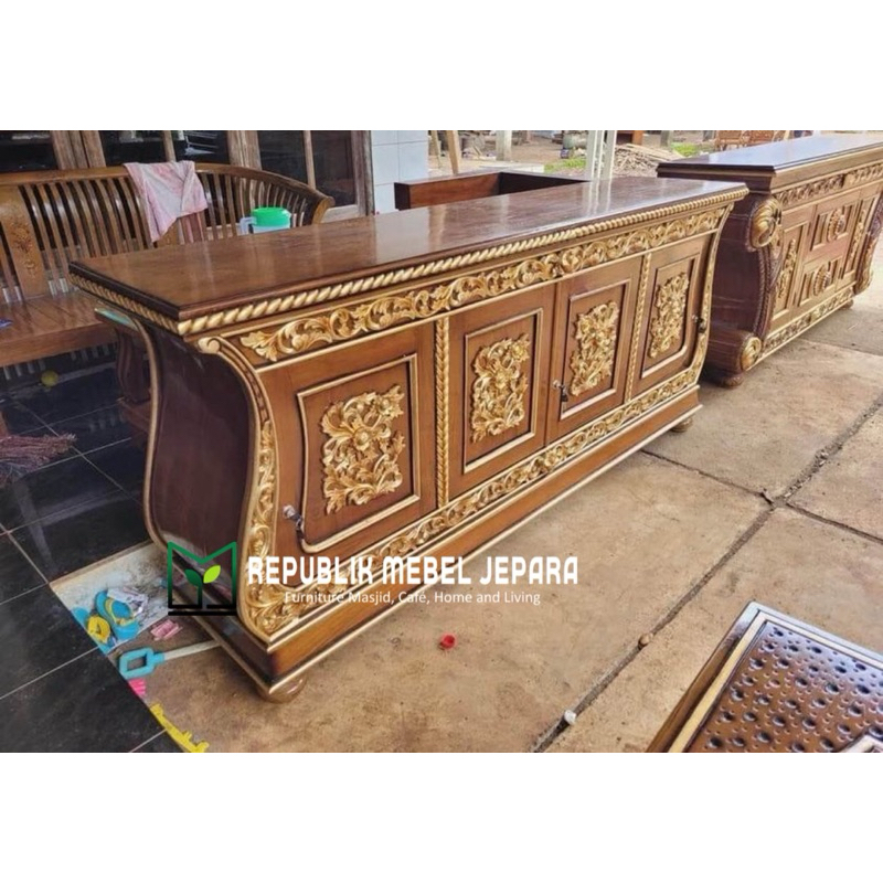 Bufet Hias Biola Kayu Jati Panjang 200cm