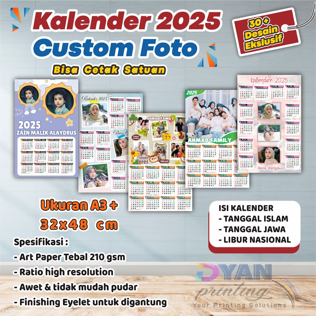 

KALENDER 2025 CUSTOM FOTO,UKURAN A3+ (32X48 CM) TANPA PO