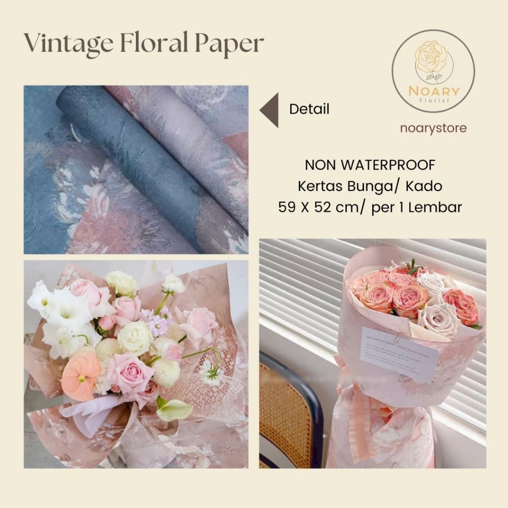 

VINTAGE FLORAL PAPER / Flower Wrapping / Cellophane / Kertas Bunga / Kertas Kado / Flower Paper / Kertas Grosir / Kertas Import / Florist