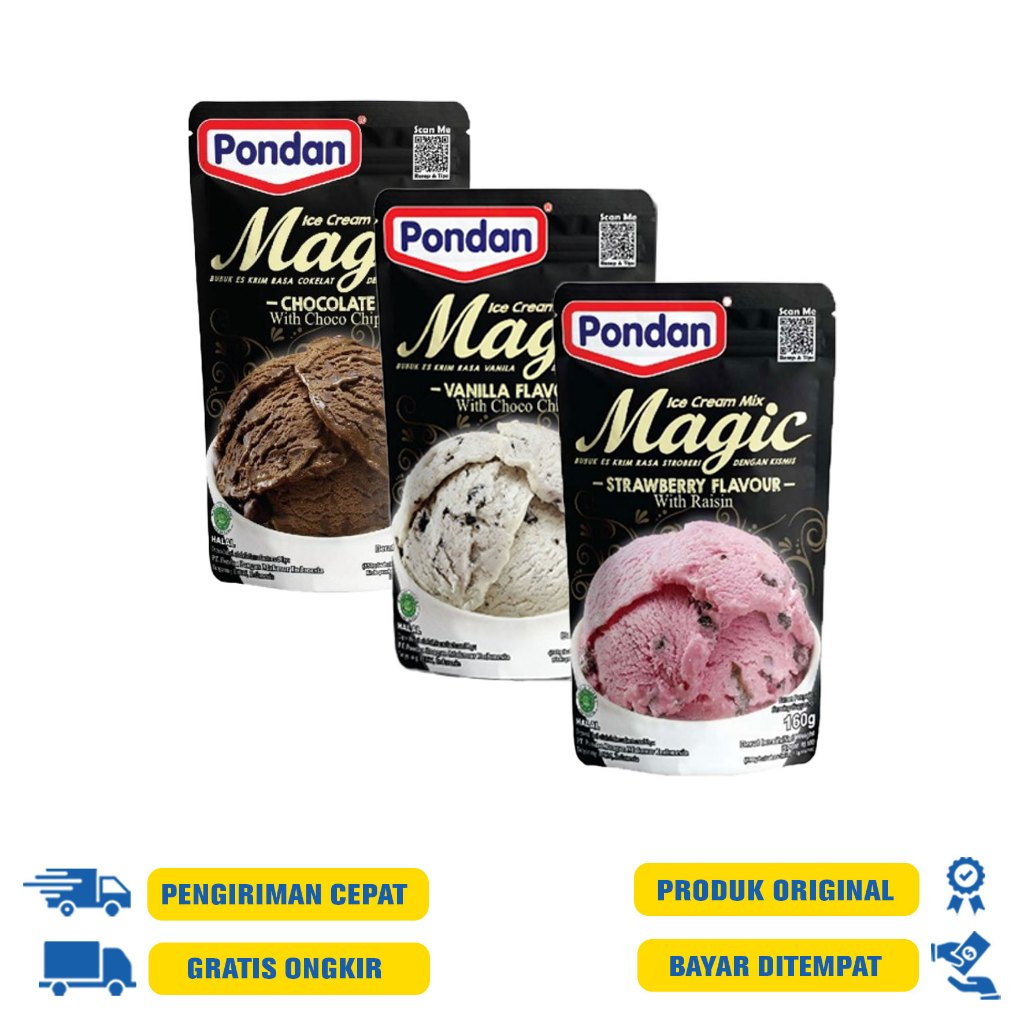 

Pondan Magic Ice Cream Mix/Bubuk Es Krim Coklat/Strawberry/Vanila 160g