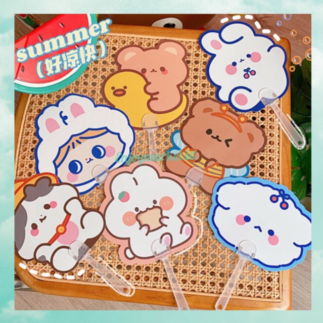 Kipas Tangan Animal Cartoon Aesthetic Kipas Lipat Gagang Lucu 1 PCS