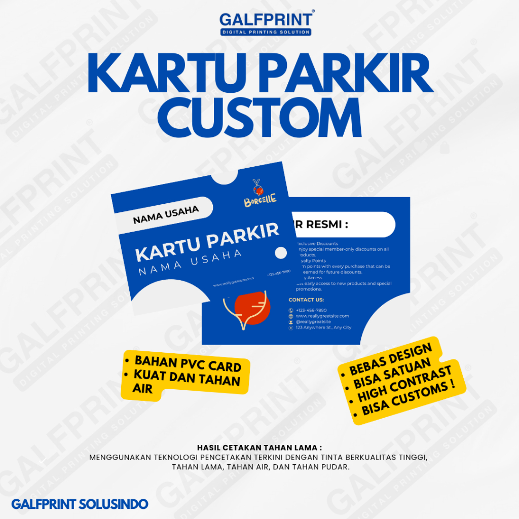 

KARTU PARKIR CUSTOM / BAHAN PVC TEBAL / KARTU / ID CARD