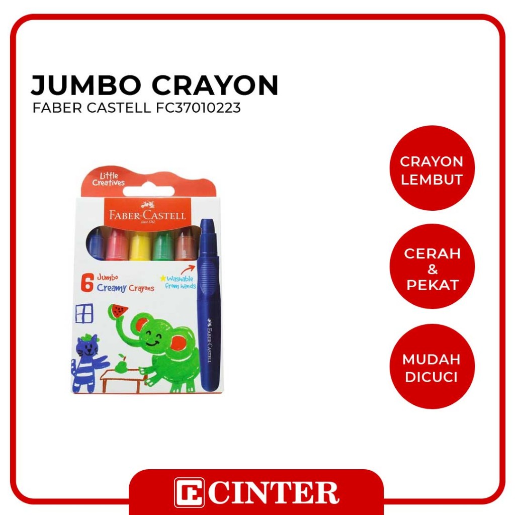 

FABER CASTELL - Crayons Jumbo Creamy Isi 6 Warna (FC37010223)