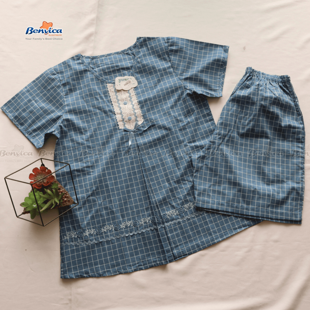 BAJU TIDUR DEWASA SETELAN CELANA PENDEK KATUN PREMIUM YUMICO ALL SIZE