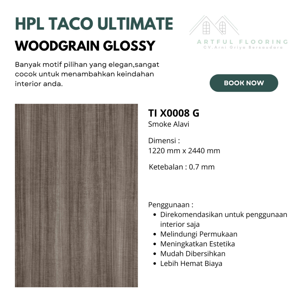 HPL TACO WOOD GLOSSY | Kode TI X008 G | Lapisan Furniture-Pengaman Furniture