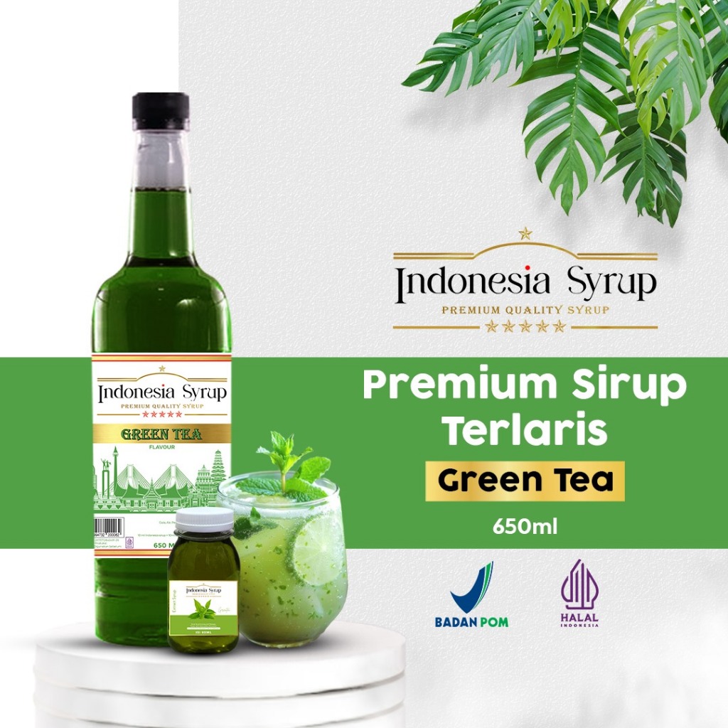 

Sirup Premium Rasa Green Tea Minuman Sirop Flavoured Syrup Halal BPOM 650 ml Indonesia Syrup Omura Powder