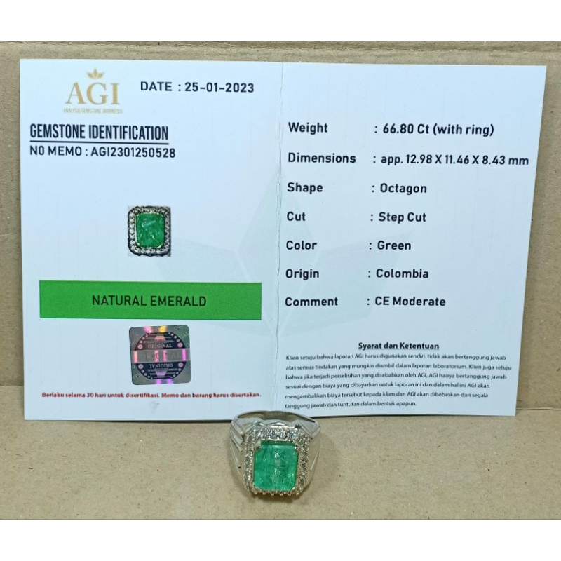 CINCIN BATU PERMATA ZAMRUD BERSERTIFIKAT ORIGINAL COLOMBIA