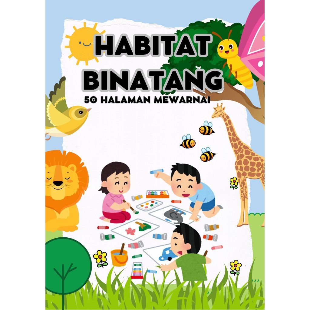 

50 Lembar Mewarnai Habitat Binatang produk digital ebook anak usia 5 tahun ke atas buku mewarnai