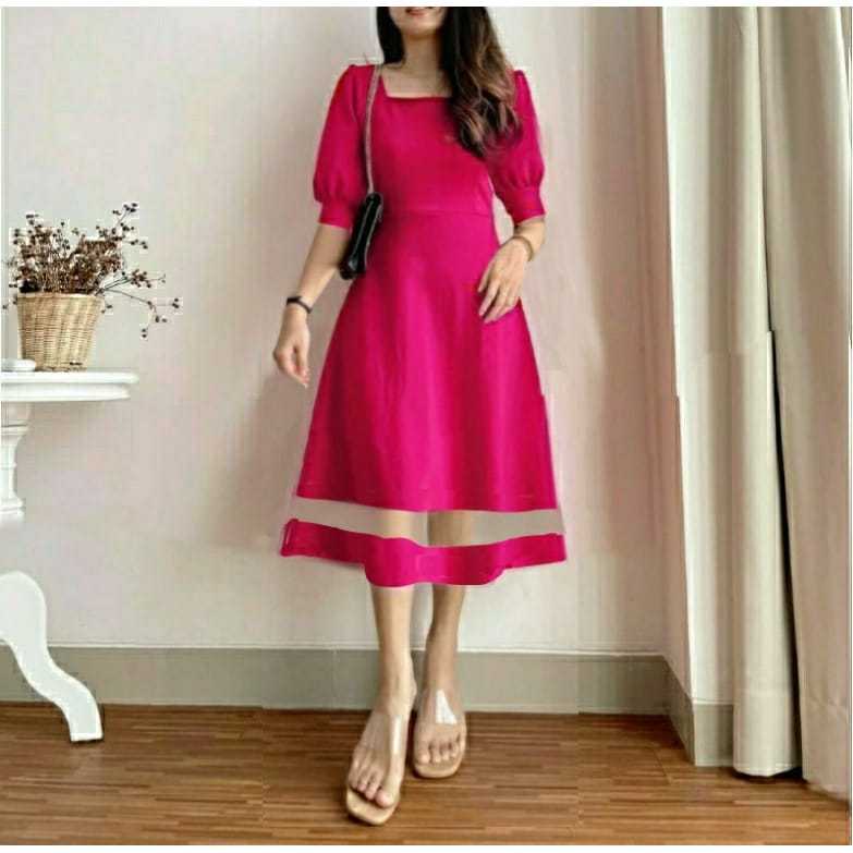 jku Terlaris Dres Nindy Kombinasi Tile Scuba/Dres Kekinian/Dres Kantor/Dres Cantik/Dres Simple Size