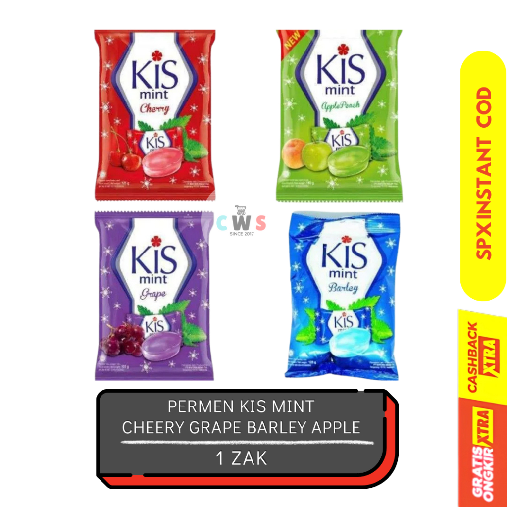 

KISS Mint Cherry Apple Peach Grape Barley Merah Hijau Biru Permen Penyegar Nafas - 1 Bungkus