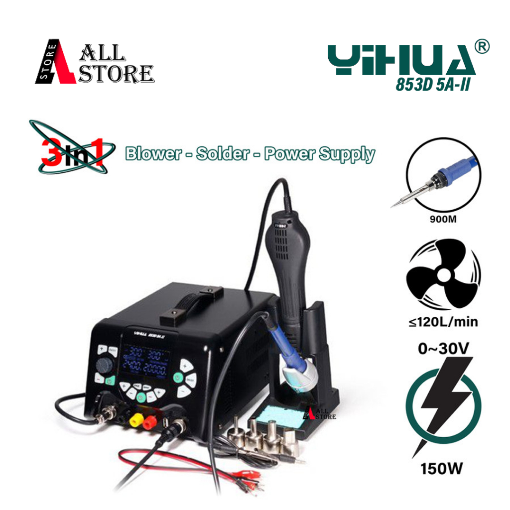 YIHUA 853D 5A II Blower Uap + Soldering +Power Supply Hp 5A 30V
