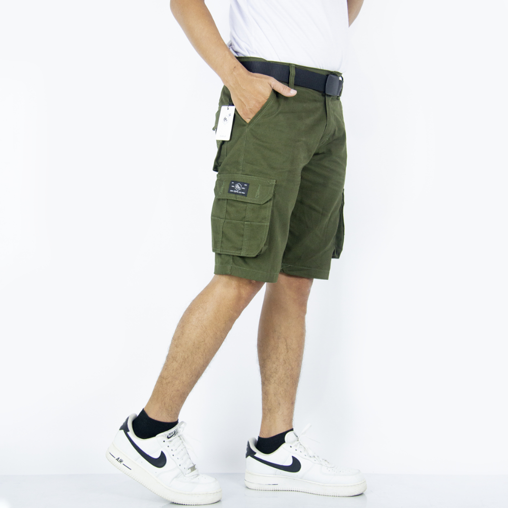 Celana Cargo Pendek Pria Jumbo Short Pants Tactical Cowok Distro Santai Laki Laki Warna Hijau Army