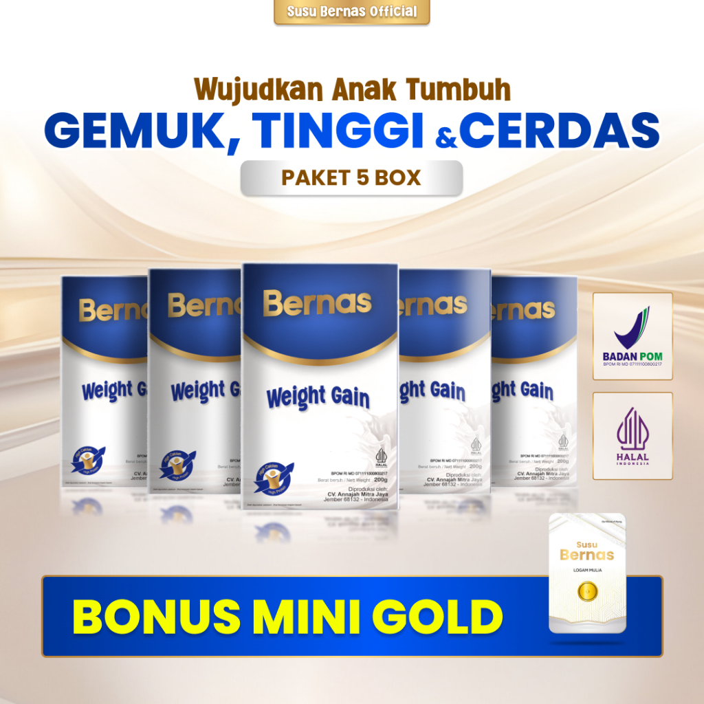 

BERNAS - Paket 5 Box - Susu Bernas Tinggi Protein dan Kalsium untuk Anak-anak hingga Remaja - Rasa Original dan Cokelat