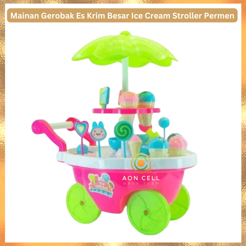 Mainan Anak Gerobak Es Krim Besar Ice Cream Stroller Permen Keranjang DIY [an]