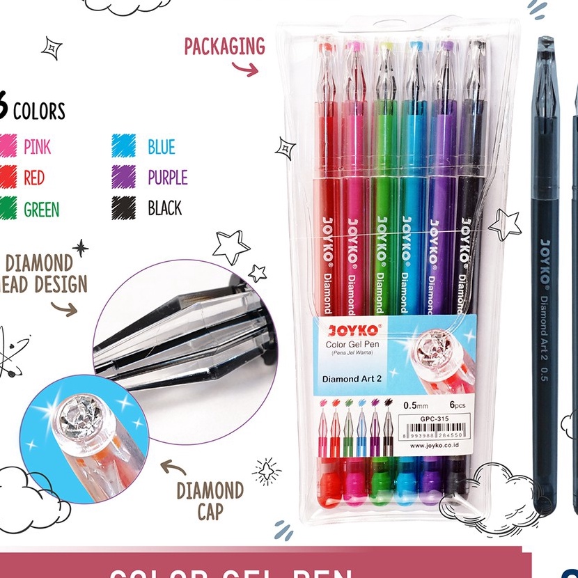 

Grosir Color Gel Pen Pena Jel Warna Joyko GPC315 Diamond Art2 6 Warna 5 mm