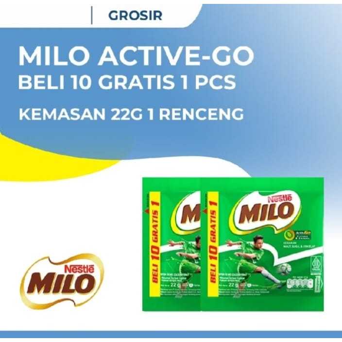 

Milo Active Go sachet @22g (1 renceng isi 10 free 1 pcs) Harga Grosir