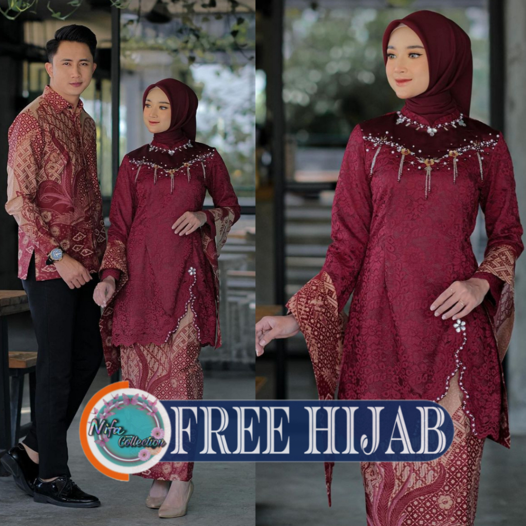 Set Kebaya Couple Wisuda Kinara Modern Terbaru Brukat Brokat Batik Kondangan Tunangan Lamaran 2024