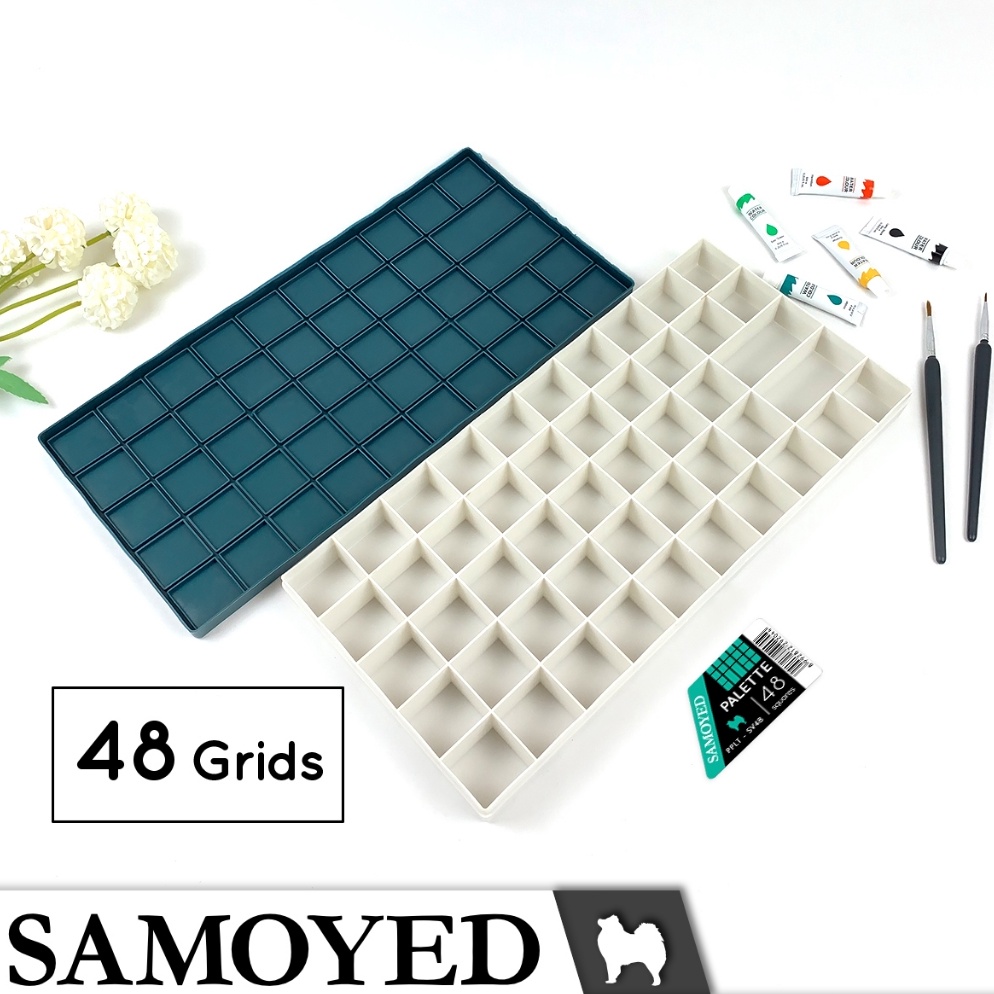 

ART M5O7 SAMOYED PPLTSV48 Palet Lukis Cat 48 Sekat Grids Soft Rubber Lid Cover Paint Painting Painters Palette Box