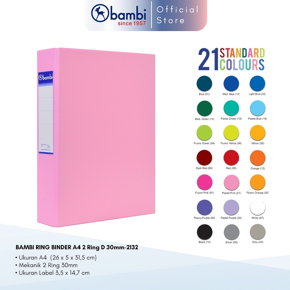 

ART R8W4 Bambi Ring Binder A4 3 Ring DType All Color MID SIZE 3 mm