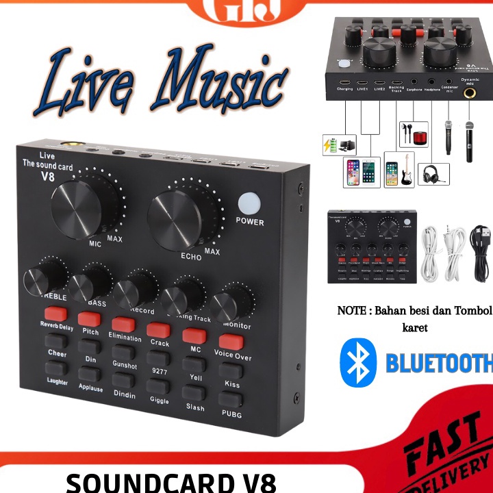 BOOM Soundcard V8  Sound Card V8s V8 F998 X5  Bluetooth o Usb External Live Mixer o Soundcard