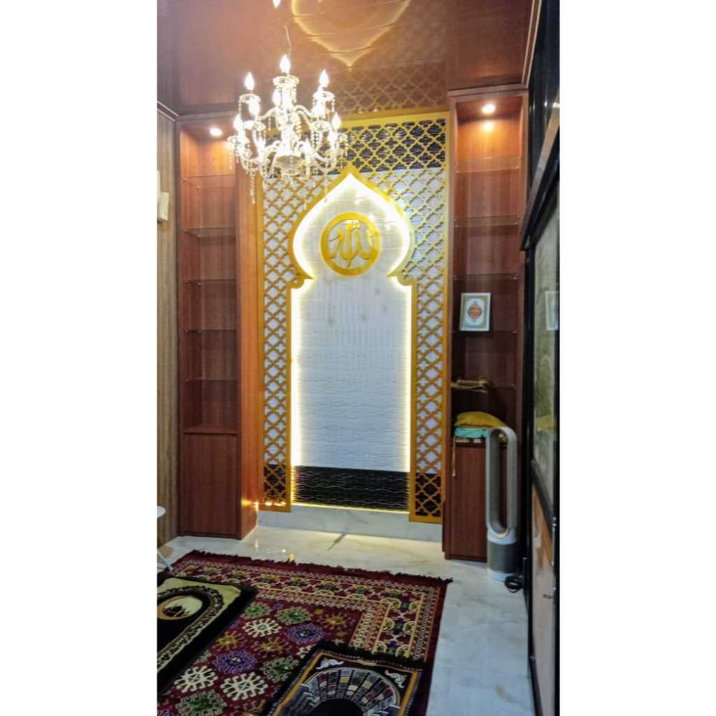 Hiasan Dinding Mihrab PVC Board 9mm 120x240 Gold + LED