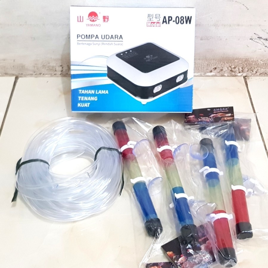 Paket Aerator 4 Lubang Silent. Yamano AP 08. Aerator aquarium dan kolam ikan
