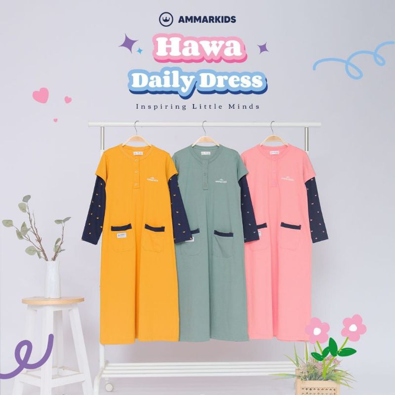 HAWA Daily Dress Anak Gamis Kaos Anak Remaja Premium Usia 4 - 12 Tahun