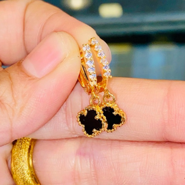 Anting Emas Asli 16K/Cap 700 Anting Clover Hitam