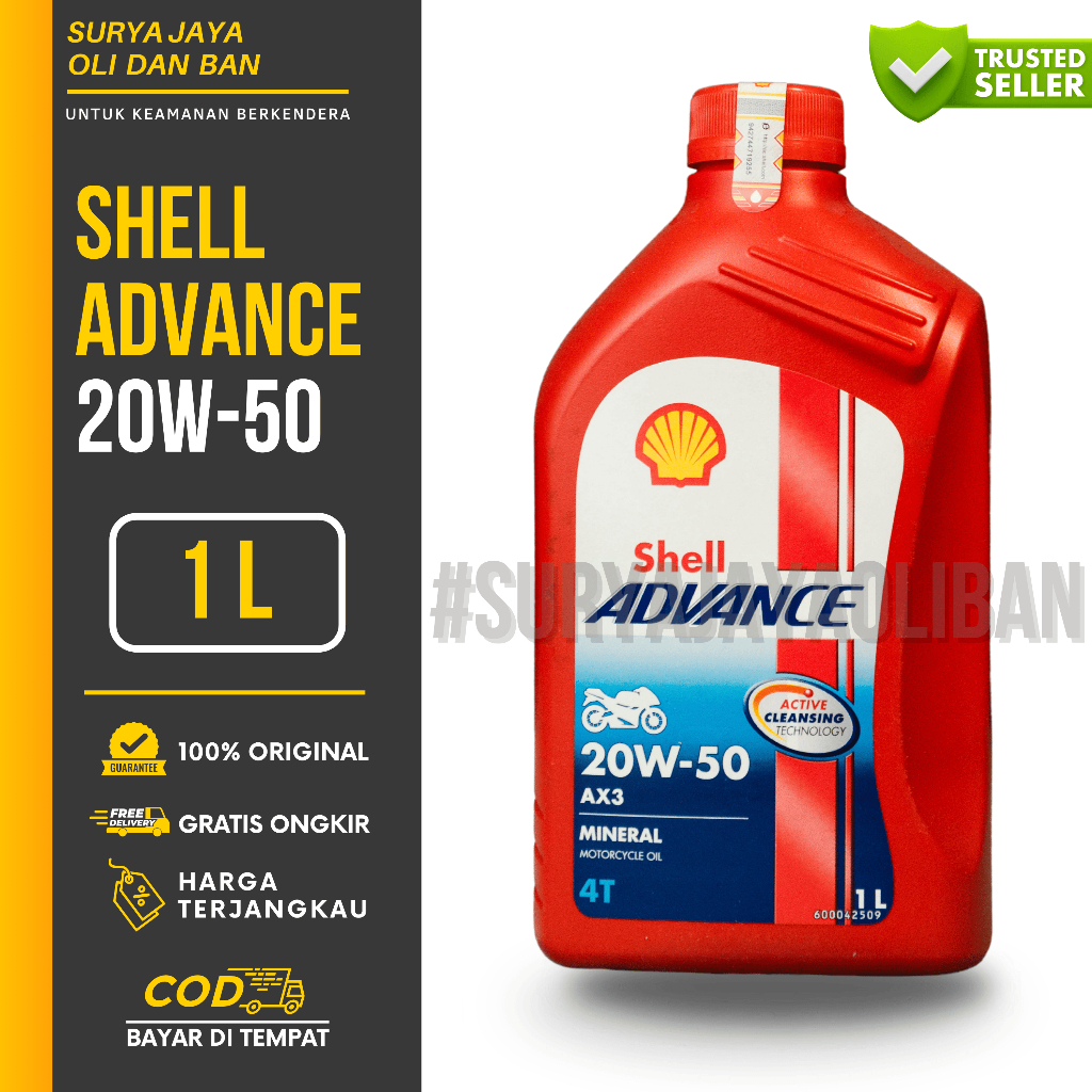 Oli Mesin Shell Advance AX3 20W-50 1L / Motor 4 Tak Manual 100% ORIGINAL