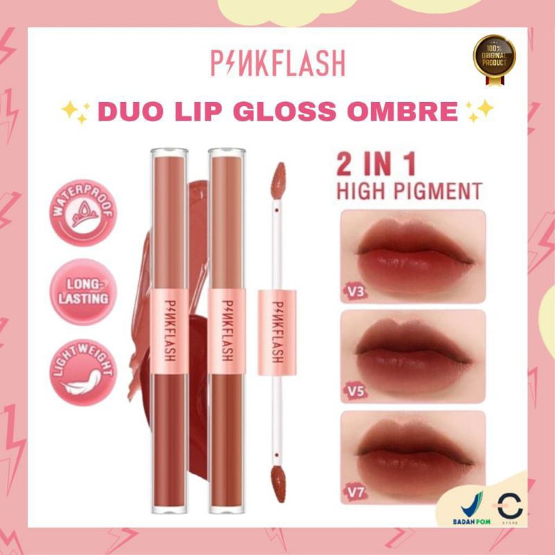 PINKFLASH Duo Lip Gloss Lipstik Ombre Doublesense 2 IN 1