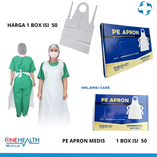 Apron Celemek Medis Onehealth PE Disposable Sekali Pakai Plastik 1 Box isi 50 Pcs