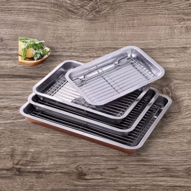 set cooling rak Peniris minyak dan saringan nampan tirisan persegi gorengan tatakan alas tray coolin