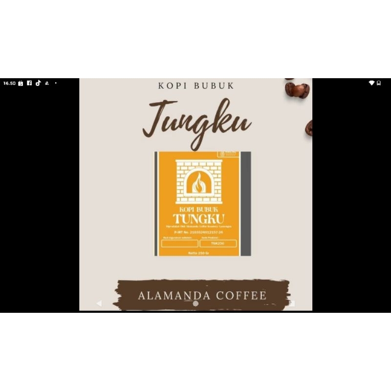 

Kopi bubuk TUNGKU 250gr dari Alamanda coffee kopi warkop dengan rasa nendang dan gilingan halus