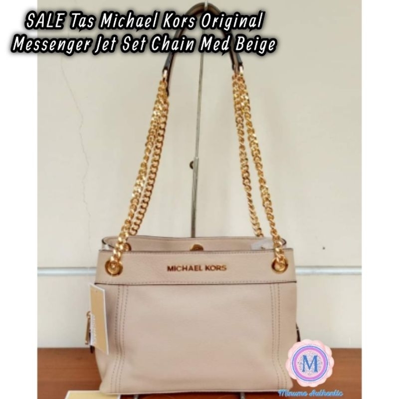 SALE Tas Mk Original Messenger Jet Set Chain Medium Beige Leather Crossbody